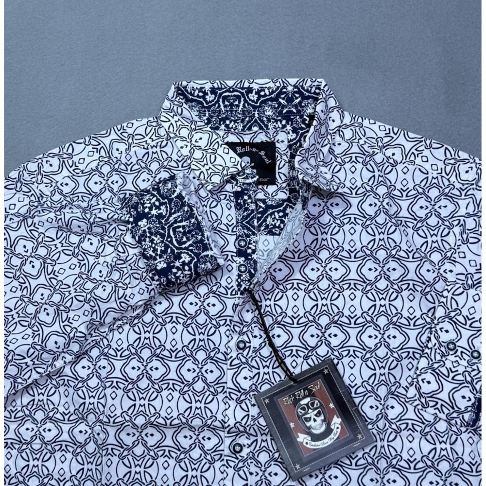 Rock Roll N Soul Shirt Mens L White Black Geometric Loud Western Rodeo NEW